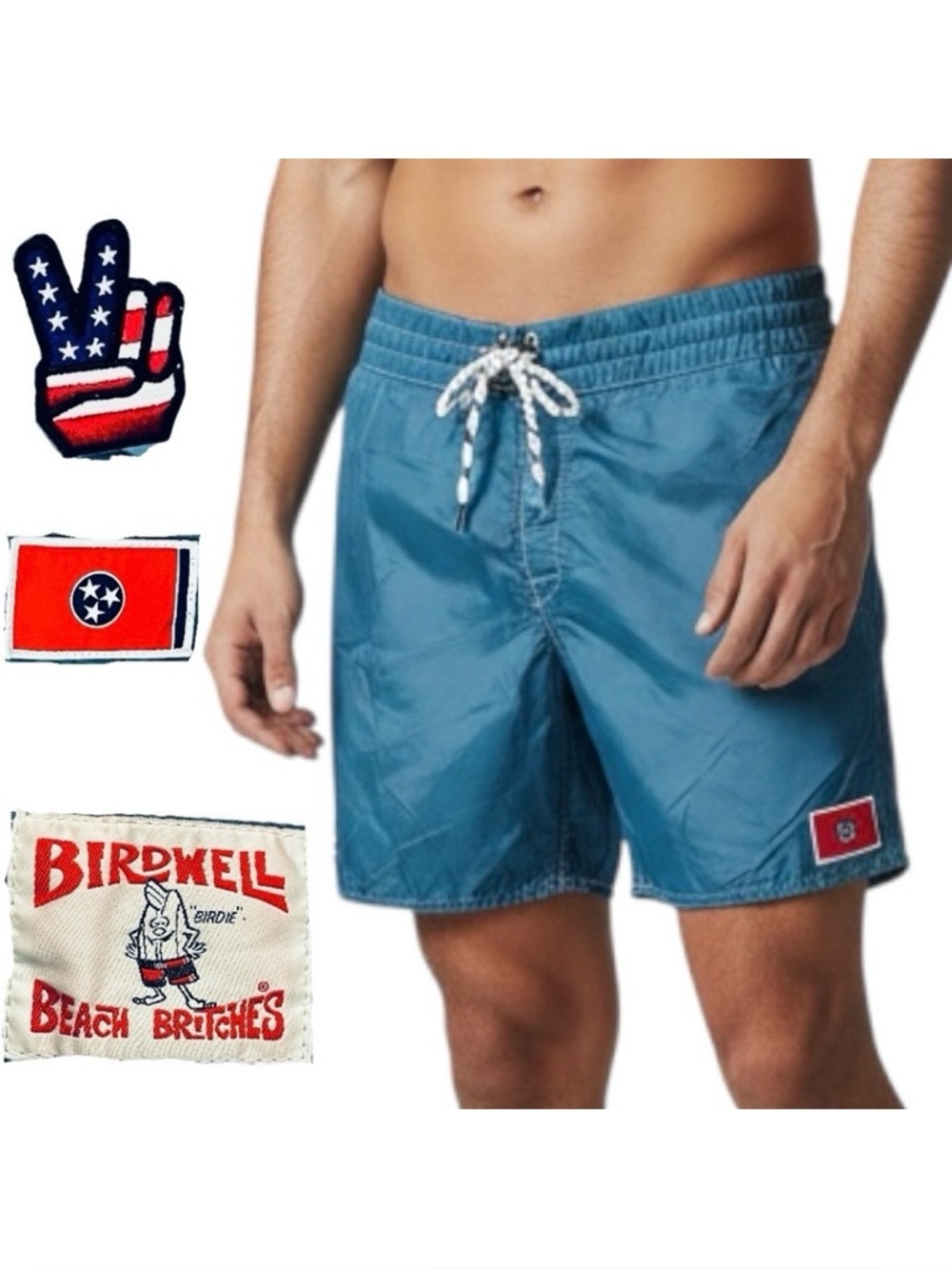 Birdwell Beach Britches Men's Board Shorts Sz 36 Swim Trunks Blue USA